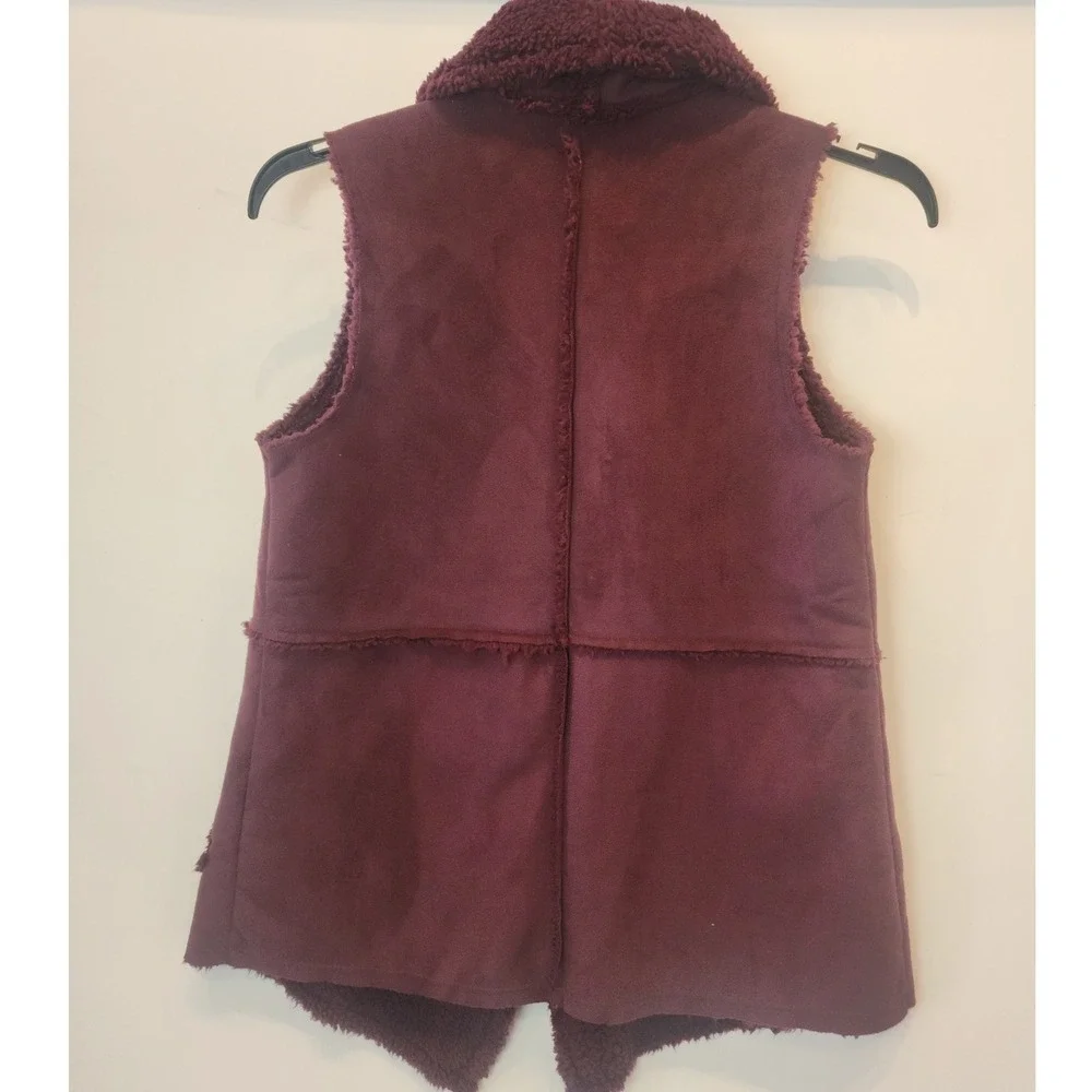 CAS LON Burgundy‎ Faux Suede Sherpa Lined Shawl Collar Vest Women's Size S